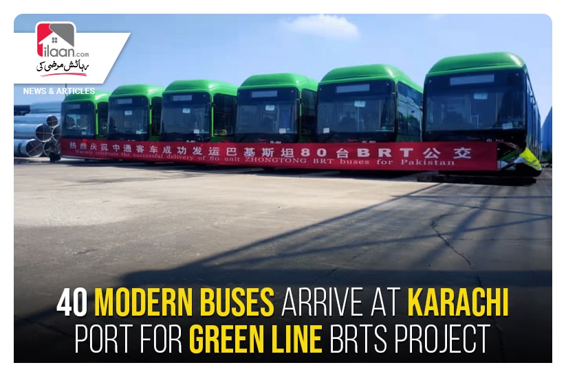 40 modern buses arrive at Karachi Port for Green Line BRTS project