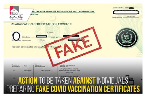 Action to be taken against individuals preparing fake COVID vaccination certificates